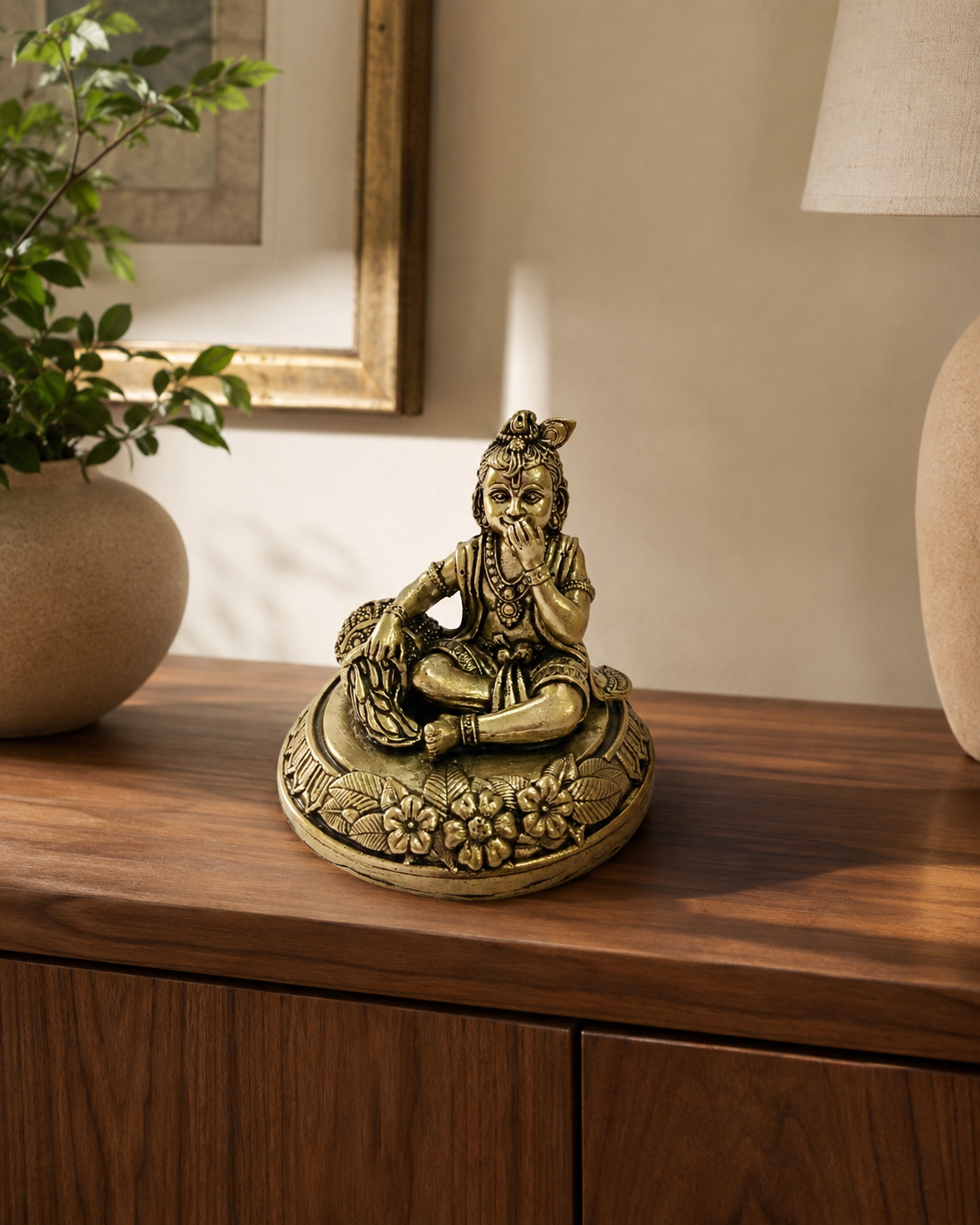 Bal Krishna Brass Idol With Butter Pot
