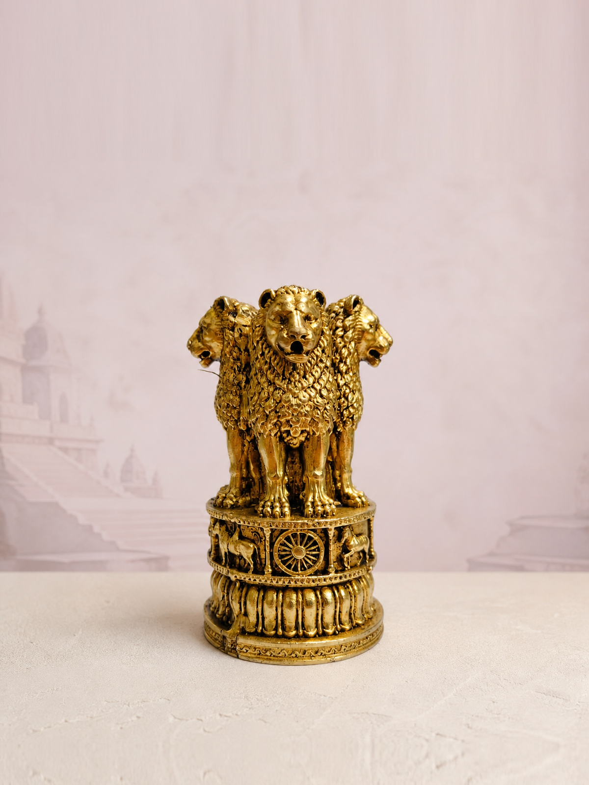 Ashoka Lion Capital Brass Sculpture — premium product hero