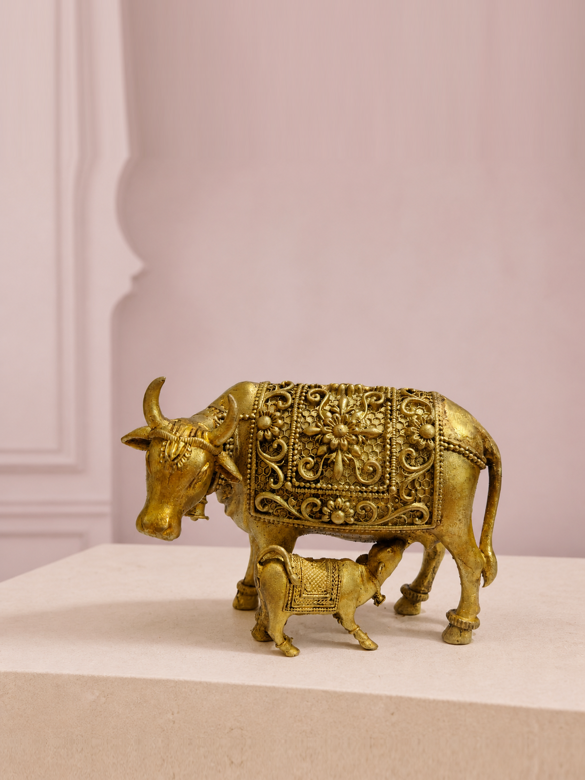 Kamdhenu Cow and Calf Brass Idol — premium product hero