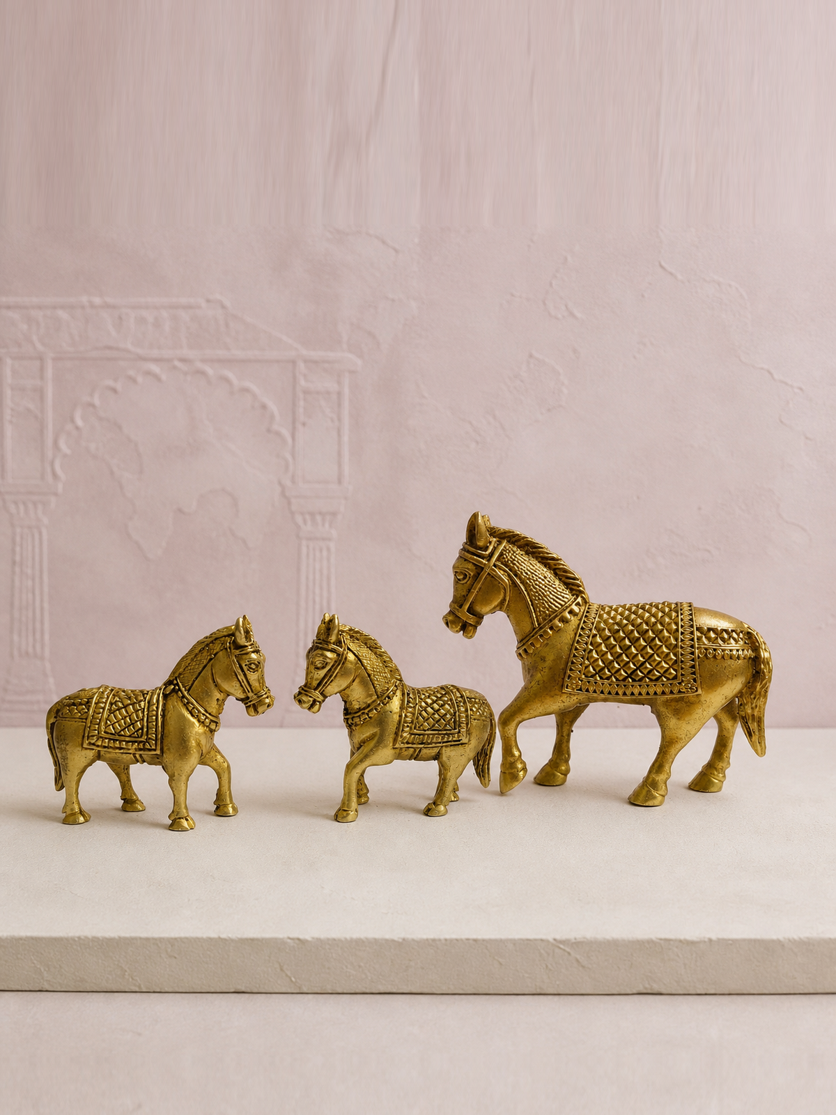 Three Brass Horse Statues Set — premium product hero