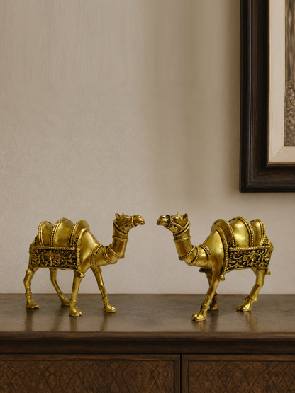 Ornate Brass Camel Pair — realistic live placement