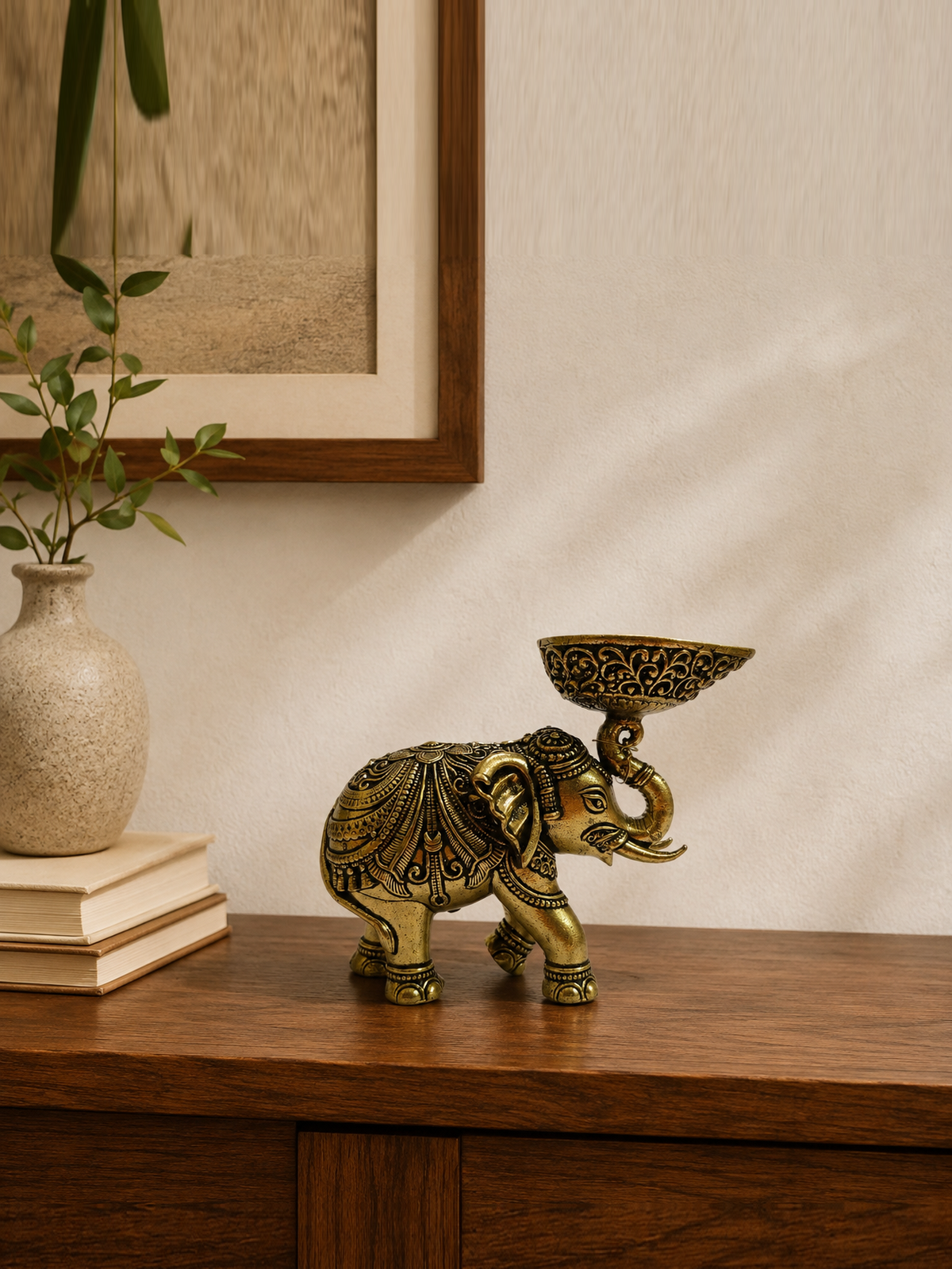 Antique Brass Elephant Diya