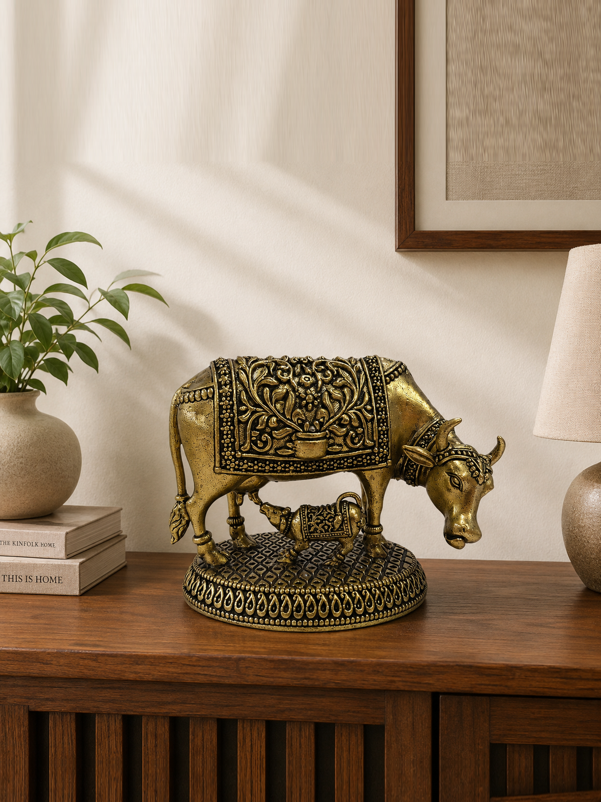 Cow & Calf Brass Idol