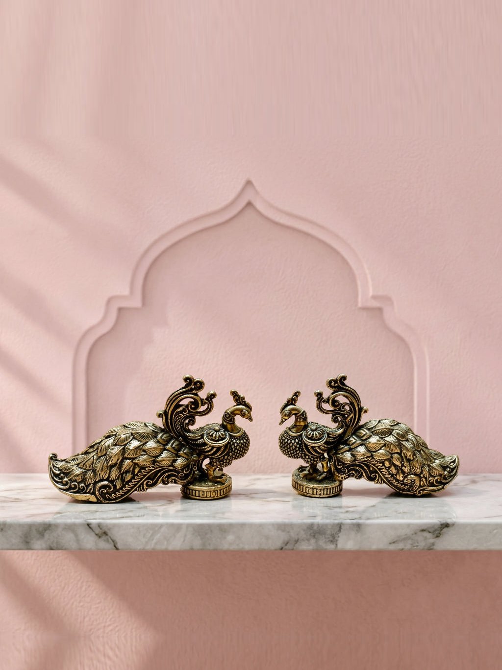 Decorative Brass Peacock Pair – detail view