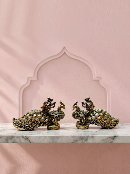 Decorative Brass Peacock Pair – detail view
