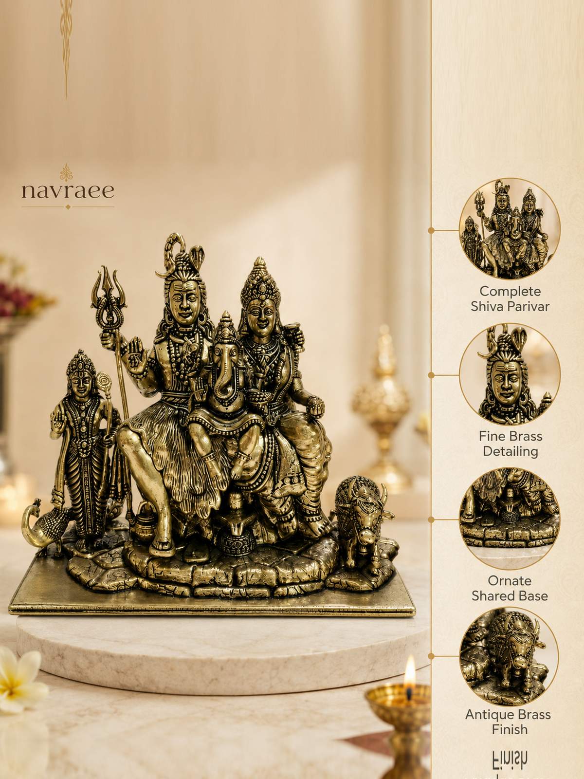 Shiva Parivar Brass Idol – detail view