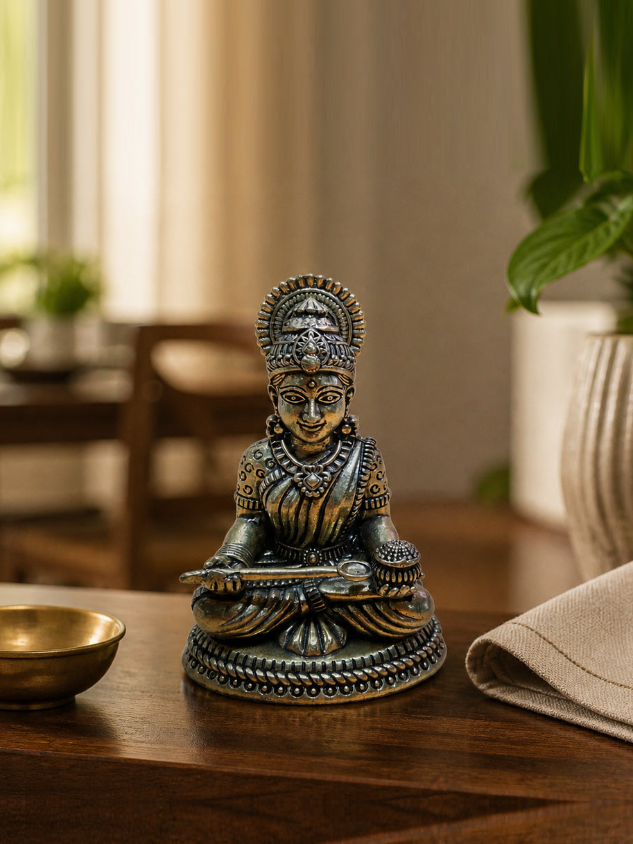 Goddess Annapurna Brass Idol – front product view