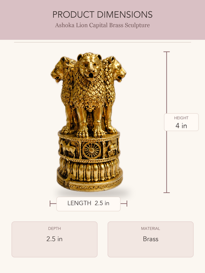 Ashoka Lion Capital Brass Sculpture — clear product dimensions and specifications
