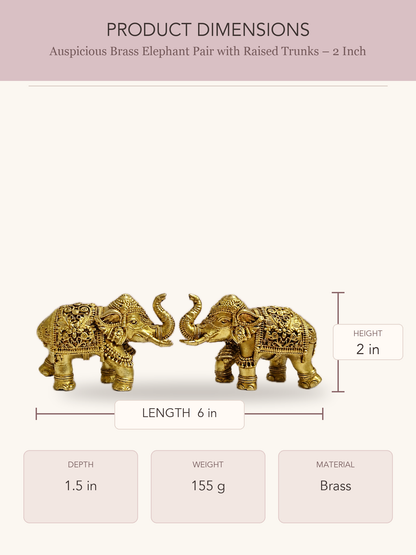 Auspicious Brass Elephant Pair with Raised Trunks – 2 Inch — clear product dimensions and specifications