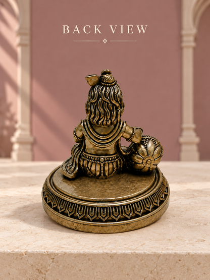 Bal Krishna Brass Idol With Butter Pot — Back View
