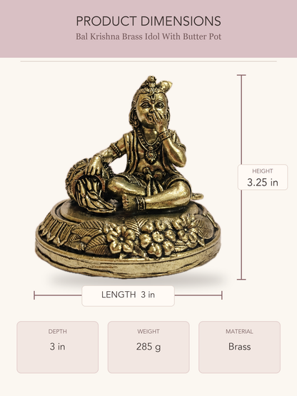 Bal Krishna Brass Idol With Butter Pot — clear product dimensions and specifications