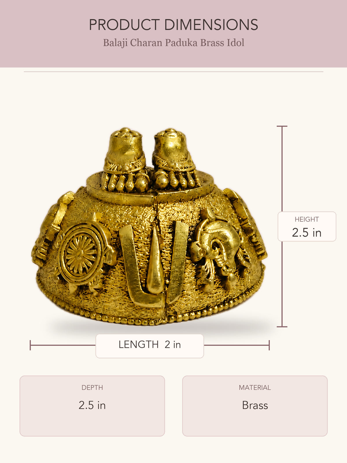 Balaji Charan Paduka Brass Idol — clear product dimensions and specifications