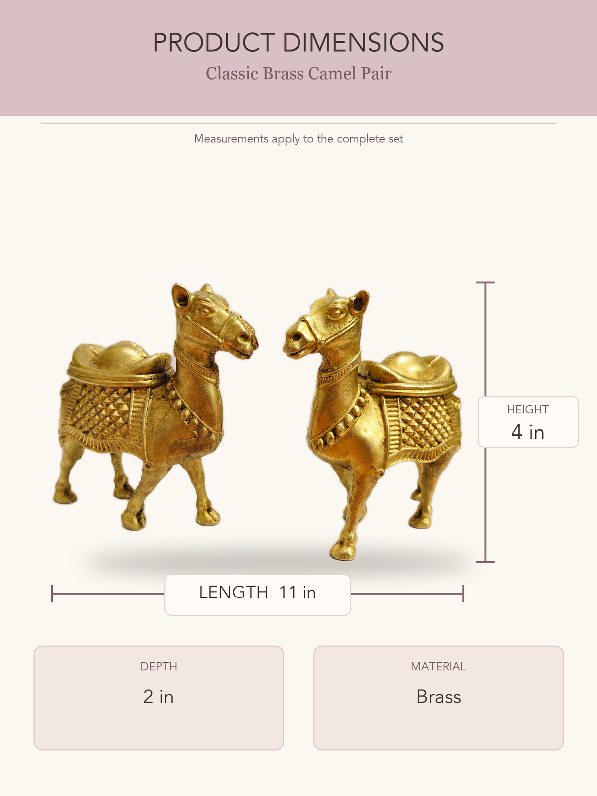 Classic Brass Camel Pair — clear product dimensions and specifications