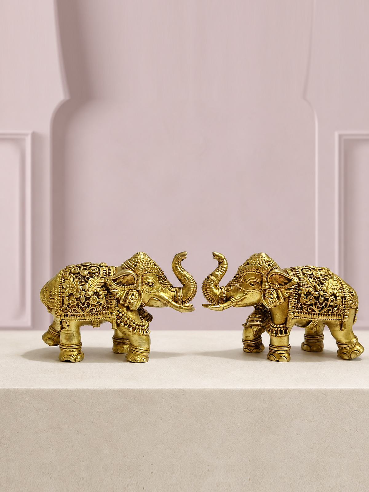 decorative elephant pair raised trunks premium product image