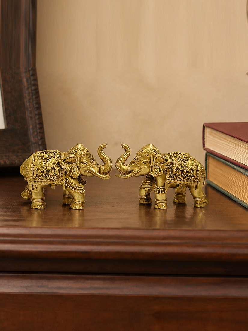 decorative elephant pair raised trunks realistic placement