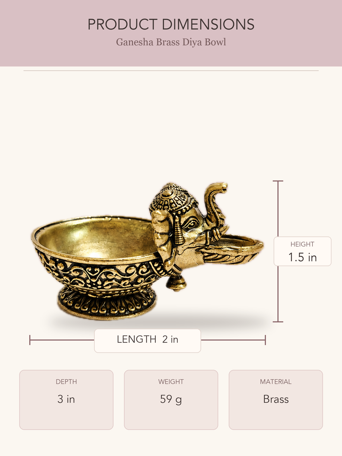 Ganesha Brass Diya Bowl — clear product dimensions and specifications