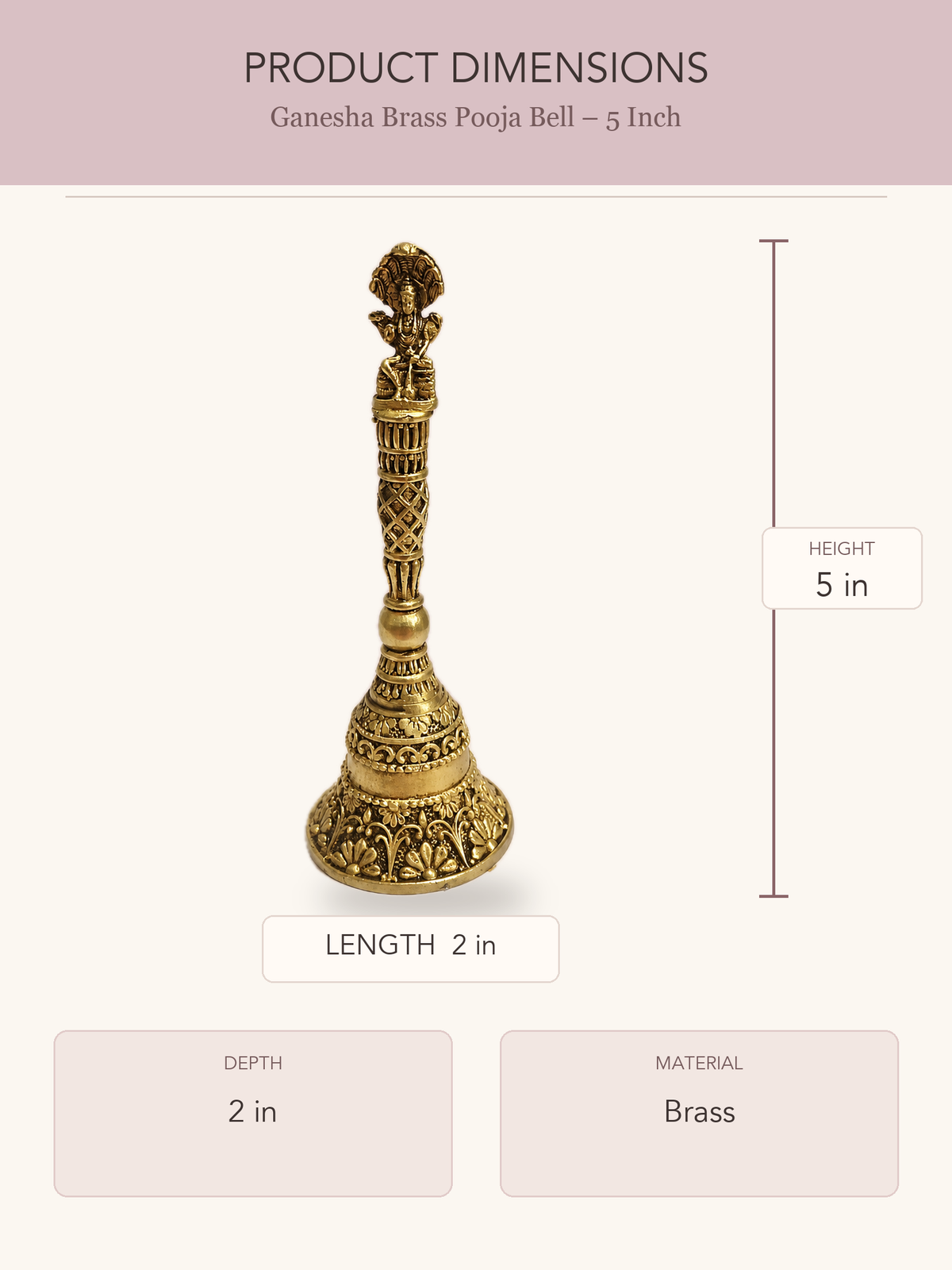 Ganesha Brass Pooja Bell – 5 Inch — clear product dimensions and specifications
