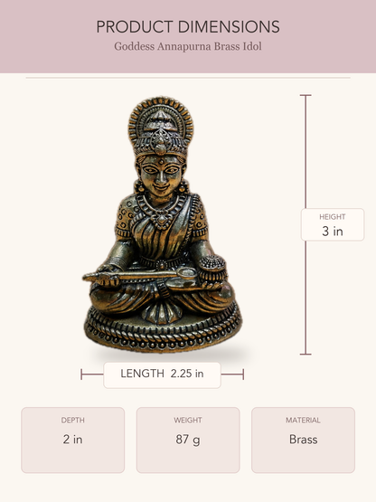 Goddess Annapurna Brass Idol — clear product dimensions and specifications