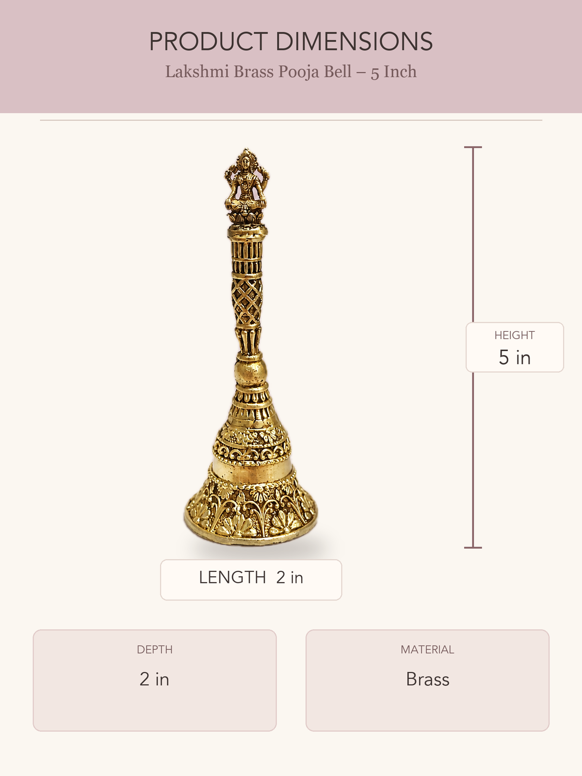 Lakshmi Brass Pooja Bell – 5 Inch — clear product dimensions and specifications