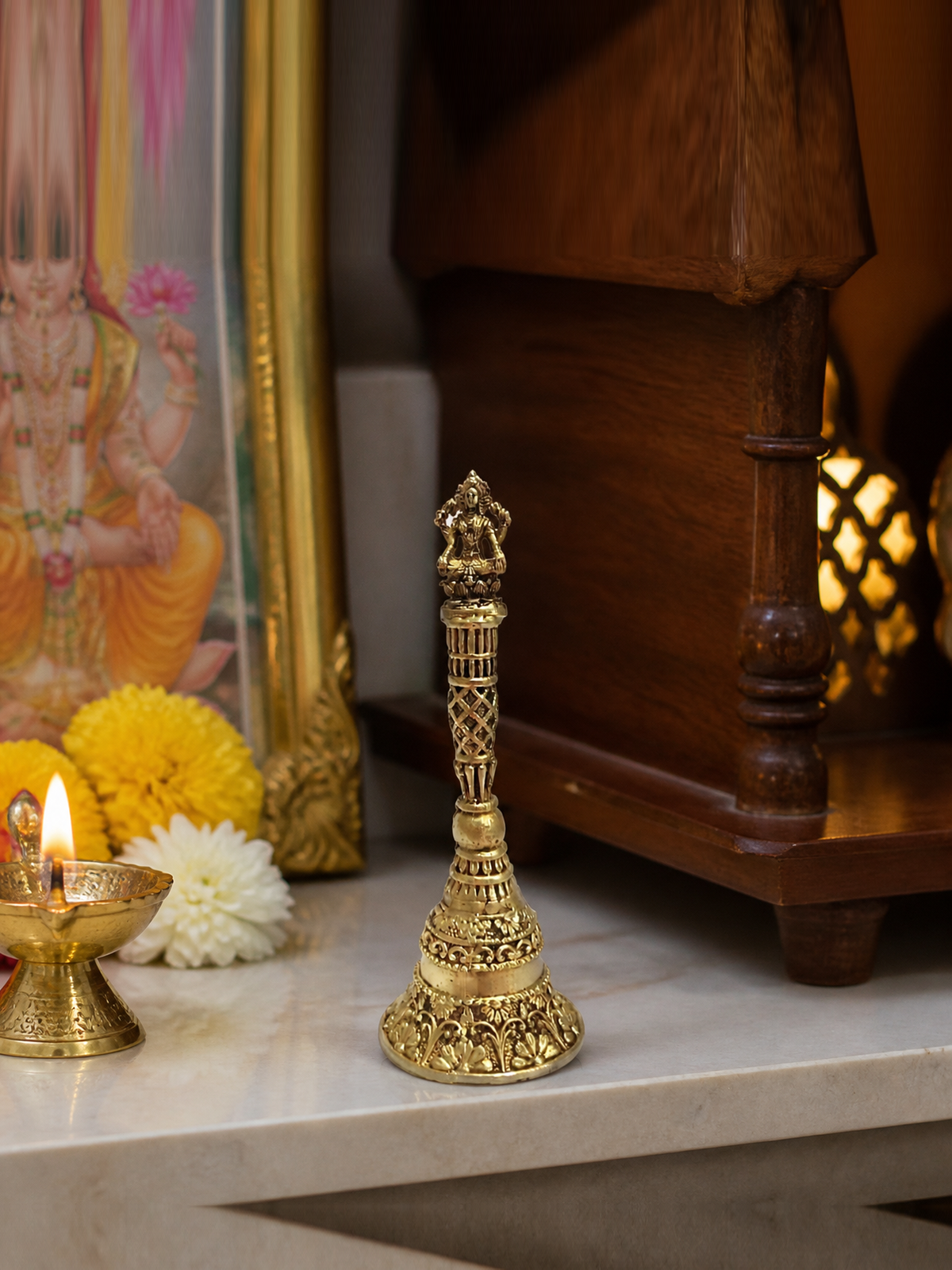 lakshmi finial pooja bell realistic placement