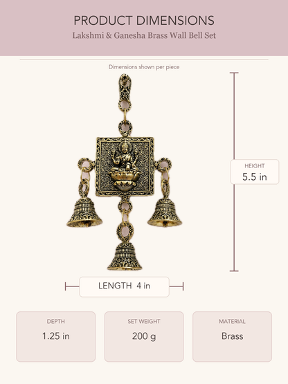 Lakshmi & Ganesha Brass Wall Bell Set — clear product dimensions and specifications