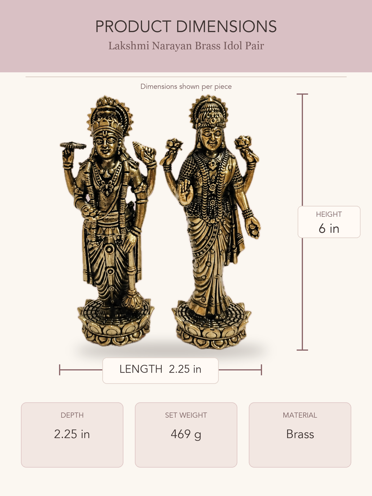Lakshmi Narayan Brass Idol Pair — clear product dimensions and specifications