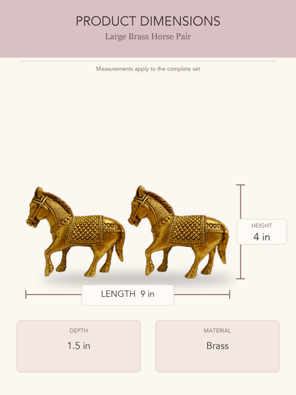 Large Brass Horse Pair — clear product dimensions and specifications