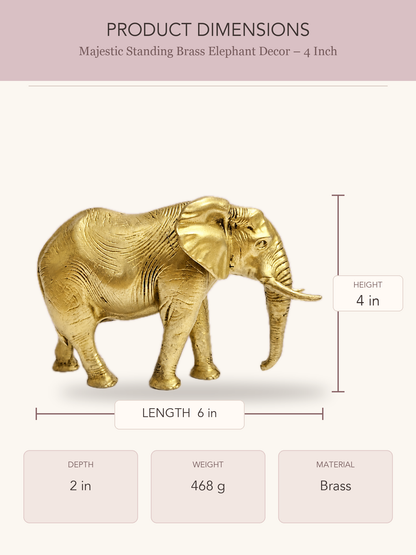 Majestic Standing Brass Elephant Decor – 4 Inch — clear product dimensions and specifications