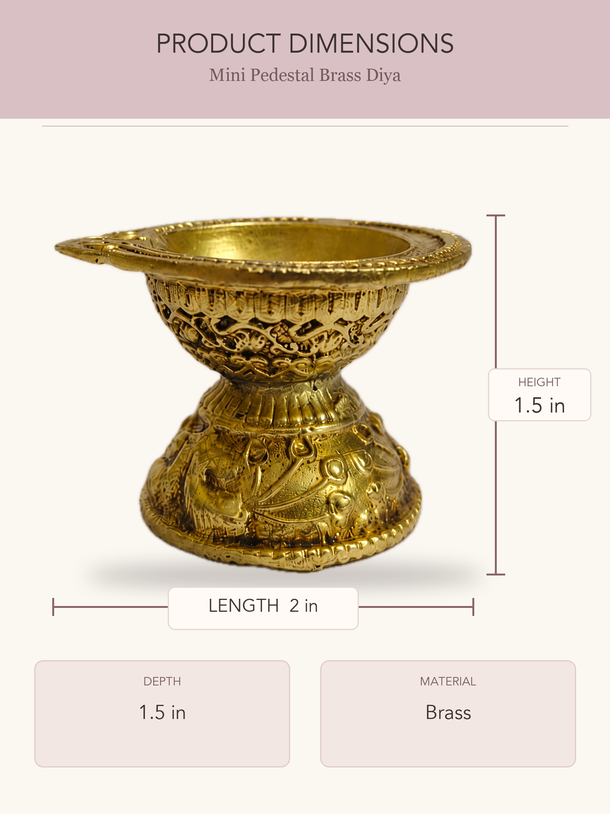 Mini Pedestal Brass Diya — clear product dimensions and specifications