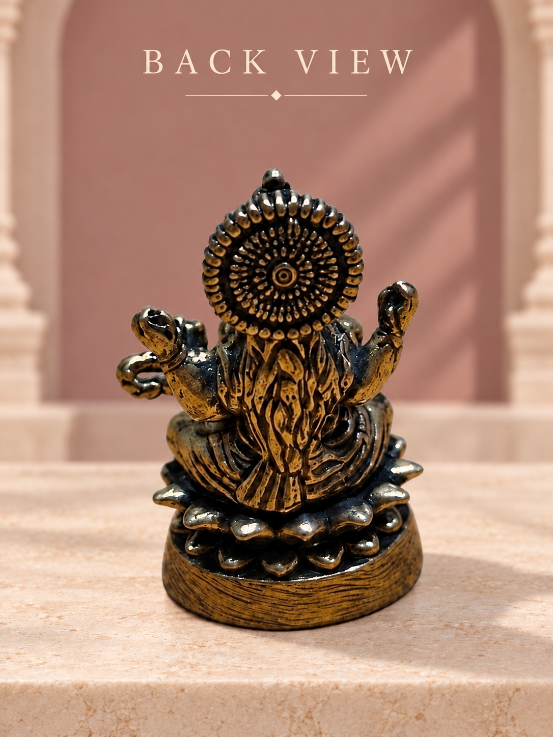 Mini Saraswati Brass Idol With Veena — Back View