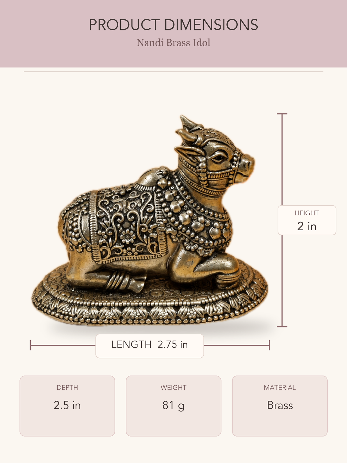 Nandi Brass Idol — clear product dimensions and specifications
