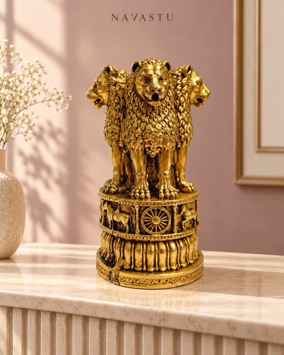 NAVASTU ChatGPT ad creative 2026-10-13 | ashoka-lion-capital-brass-sculpture