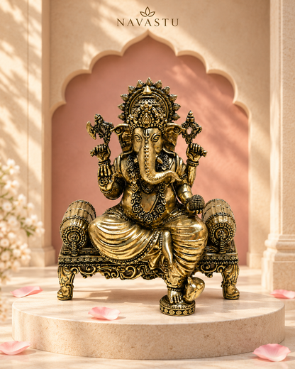 NAVASTU ChatGPT ad creative 2026-10-13 | ganesha-brass-idol-on-ornate-throne