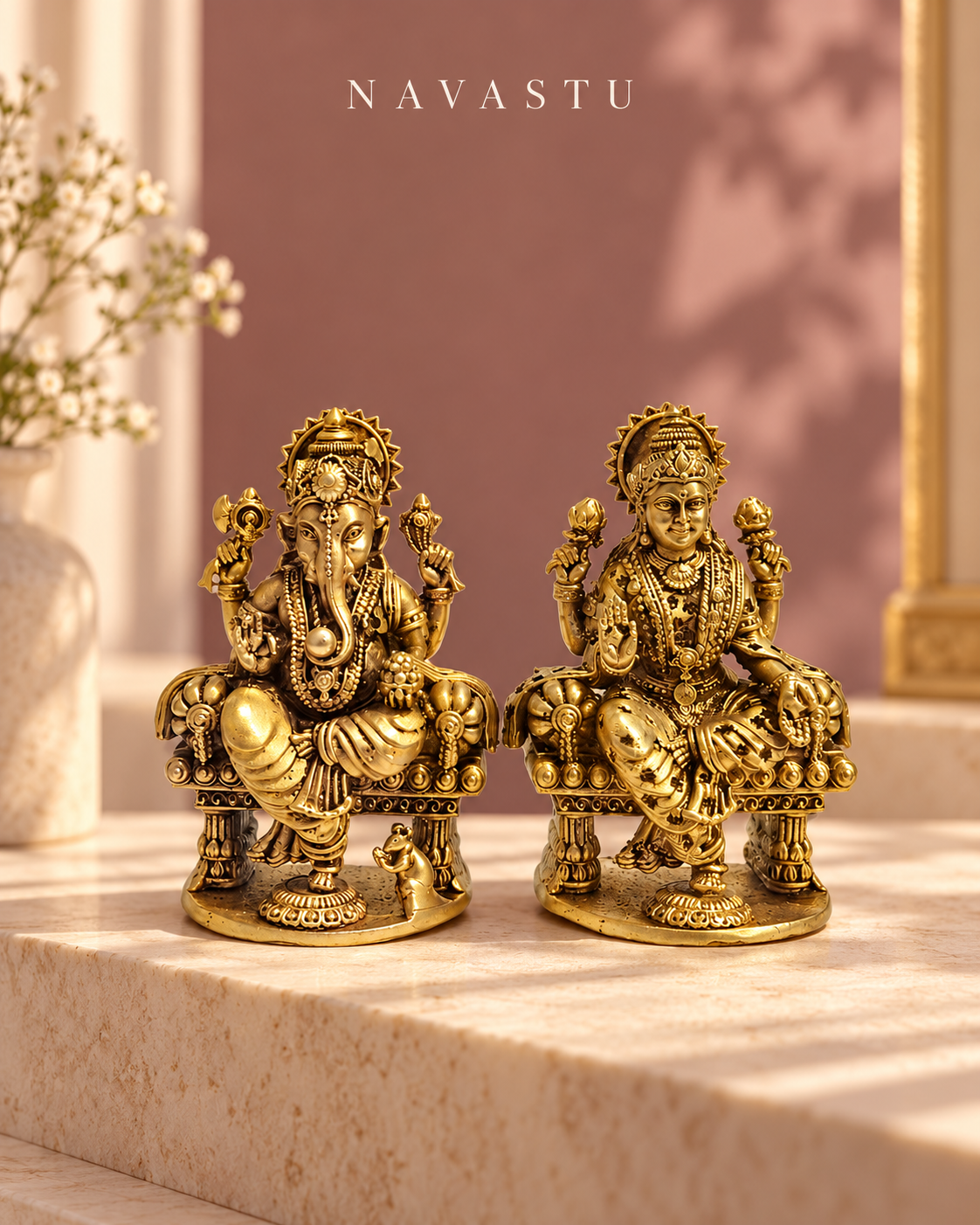 NAVASTU ChatGPT ad creative 2026-10-13 | polished-brass-lakshmi-ganesha-idol-pair-on-thrones-4-inch
