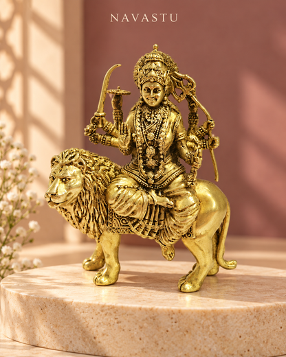 NAVASTU ChatGPT ad creative 2026-10-13 | polished-brass-maa-durga-idol-on-lion-5-5-inch