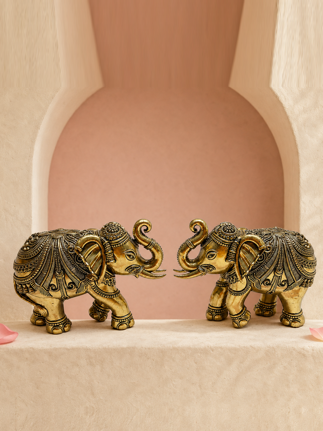 Decorative Brass Elephant Pair – styled front view
