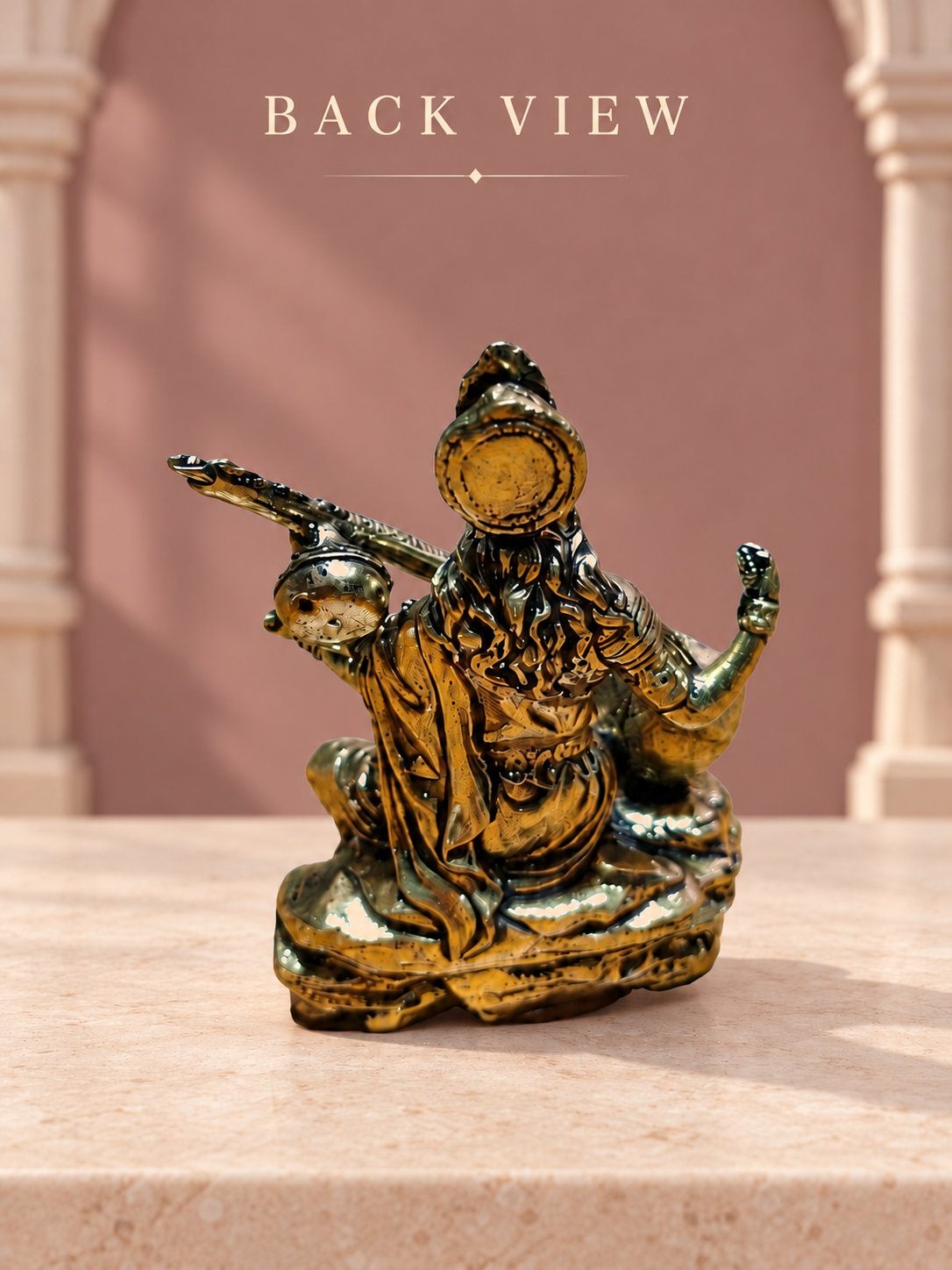 Saraswati Brass Idol With Veena — Back View