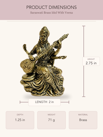 Saraswati Brass Idol With Veena — clear product dimensions and specifications