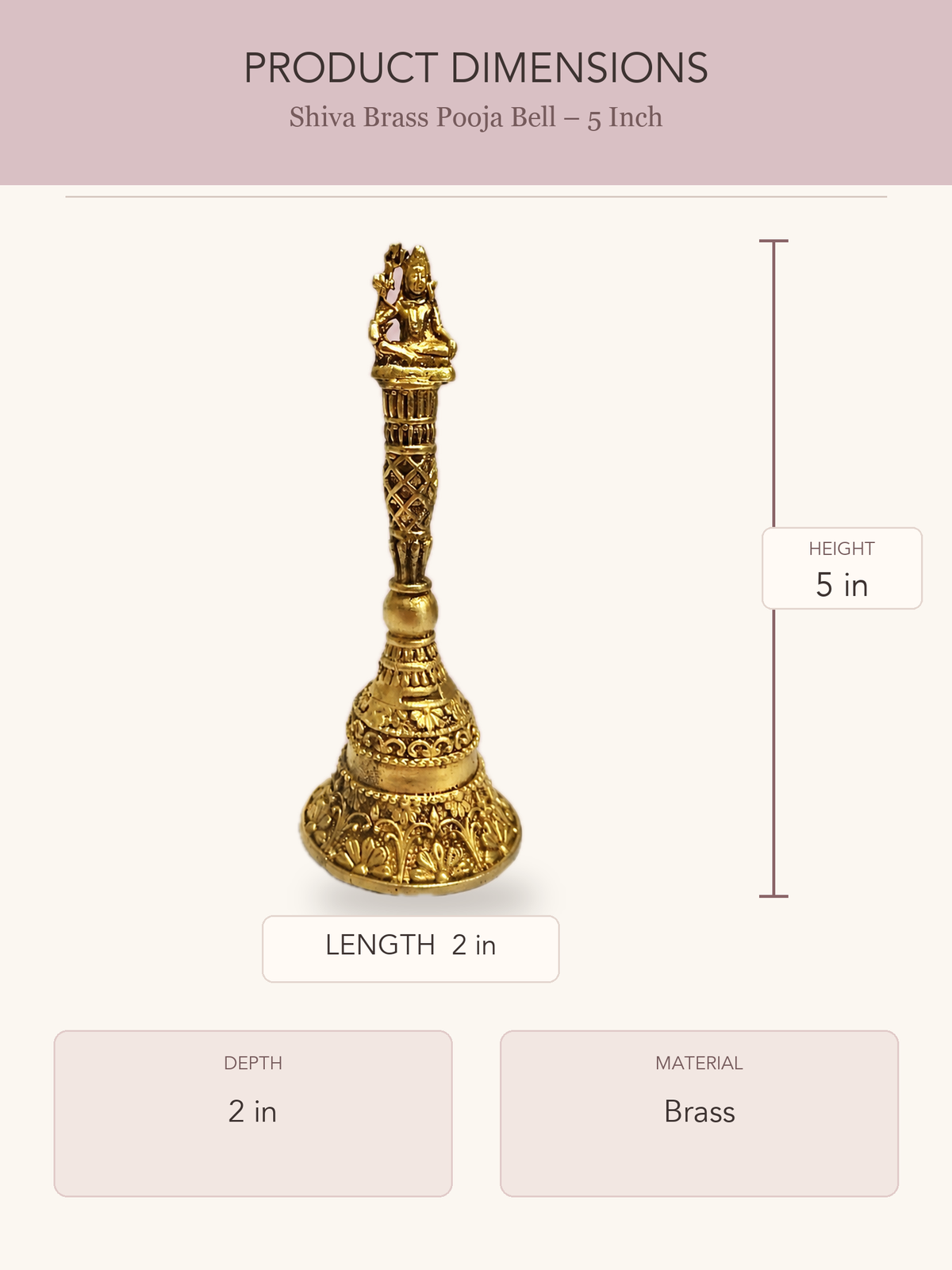 Shiva Brass Pooja Bell – 5 Inch — clear product dimensions and specifications