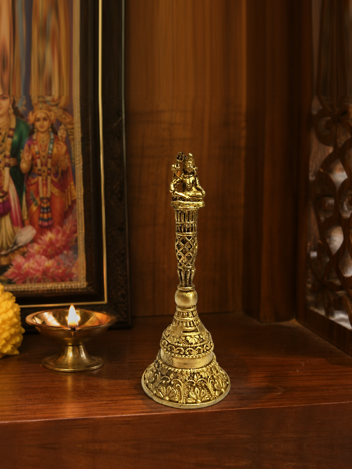 shiva finial pooja bell realistic placement