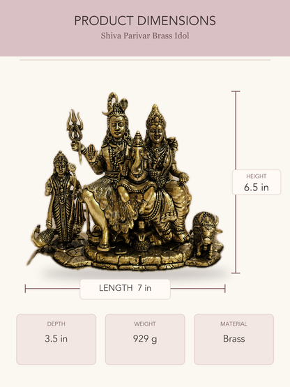 Shiva Parivar Brass Idol — clear product dimensions and specifications