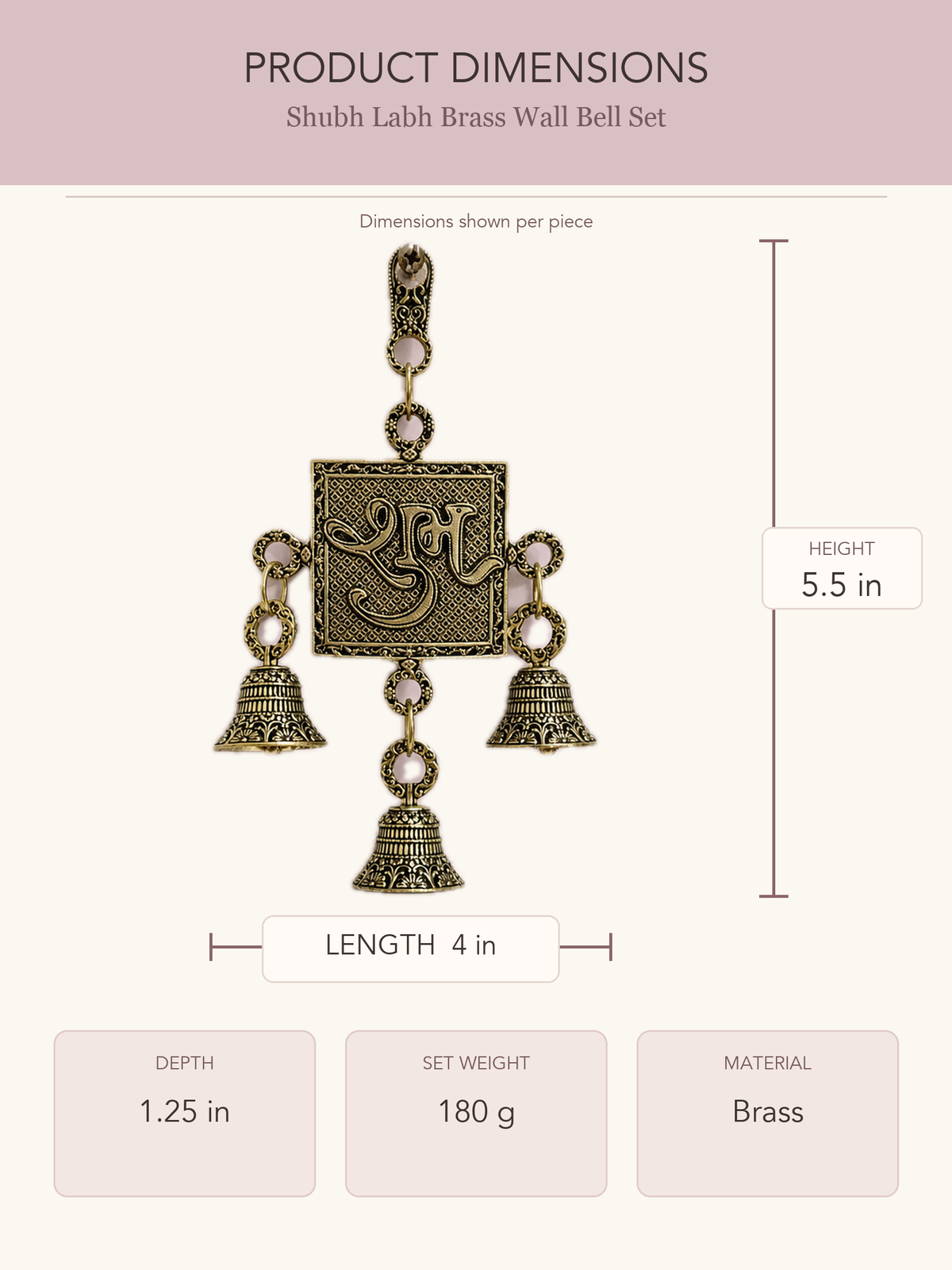 Shubh Labh Brass Wall Bell Set — clear product dimensions and specifications