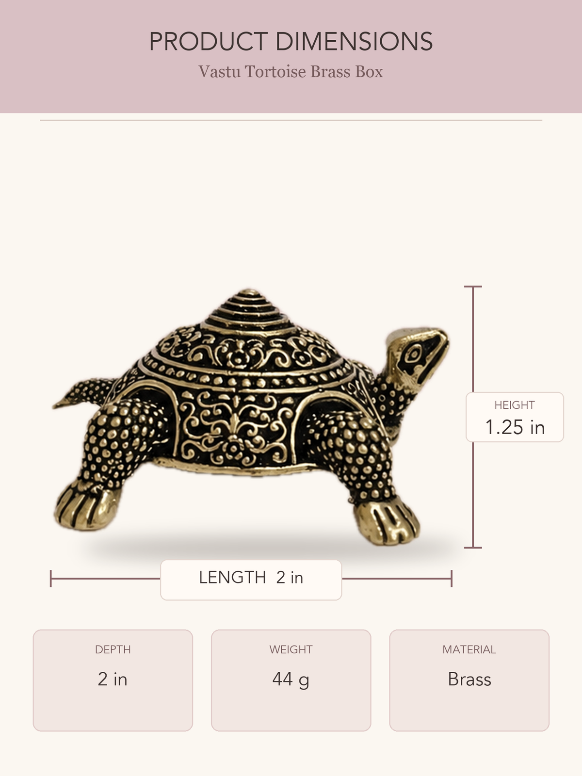 Vastu Tortoise Brass Box — clear product dimensions and specifications