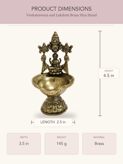 Venkateswara & Lakshmi Brass Diya Stand — clear product dimensions and specifications